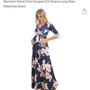 Blue maxi dress with pink flowers